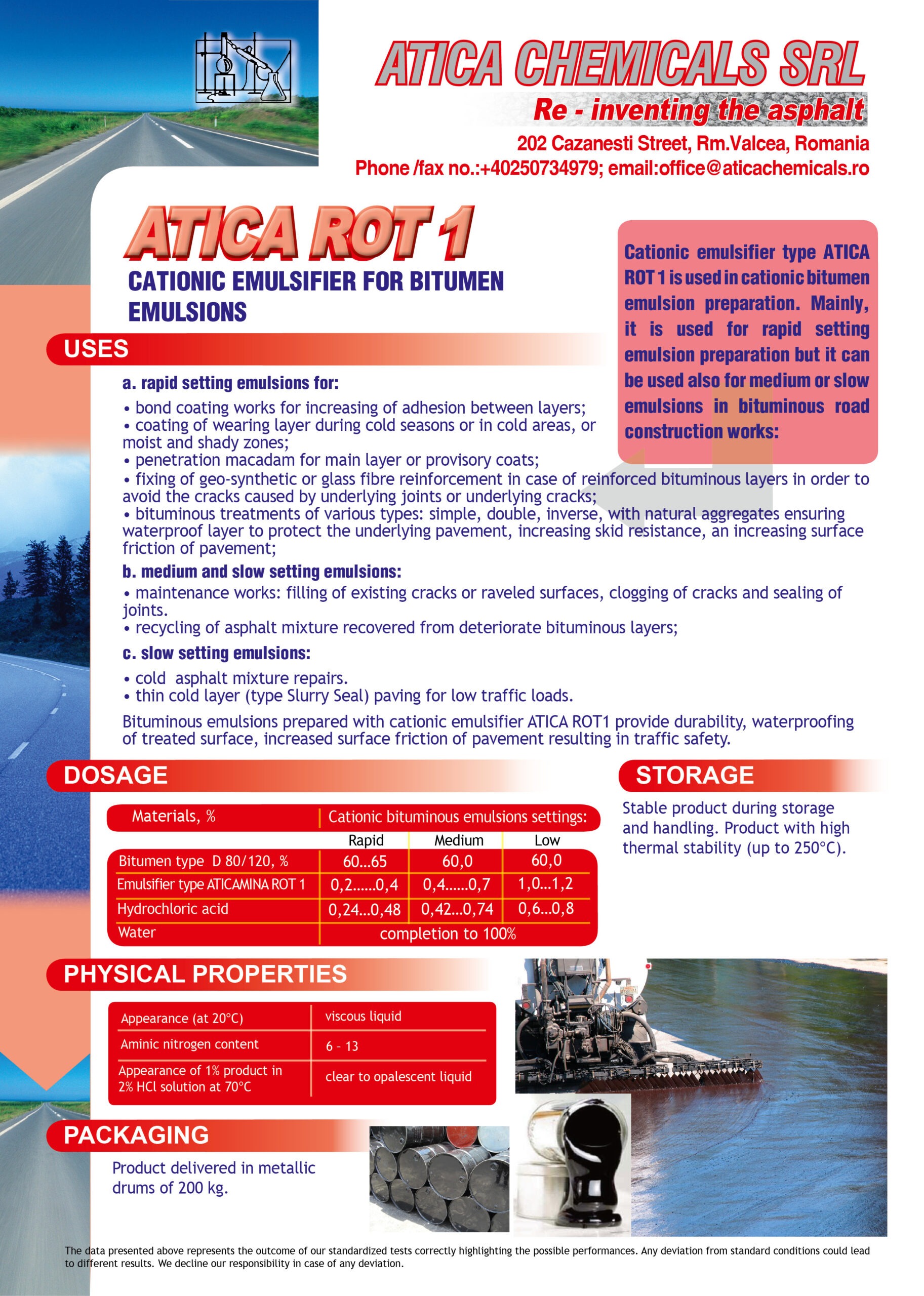 ATICA ROT 1 | Cationic emulsifier for bitumen emulsions