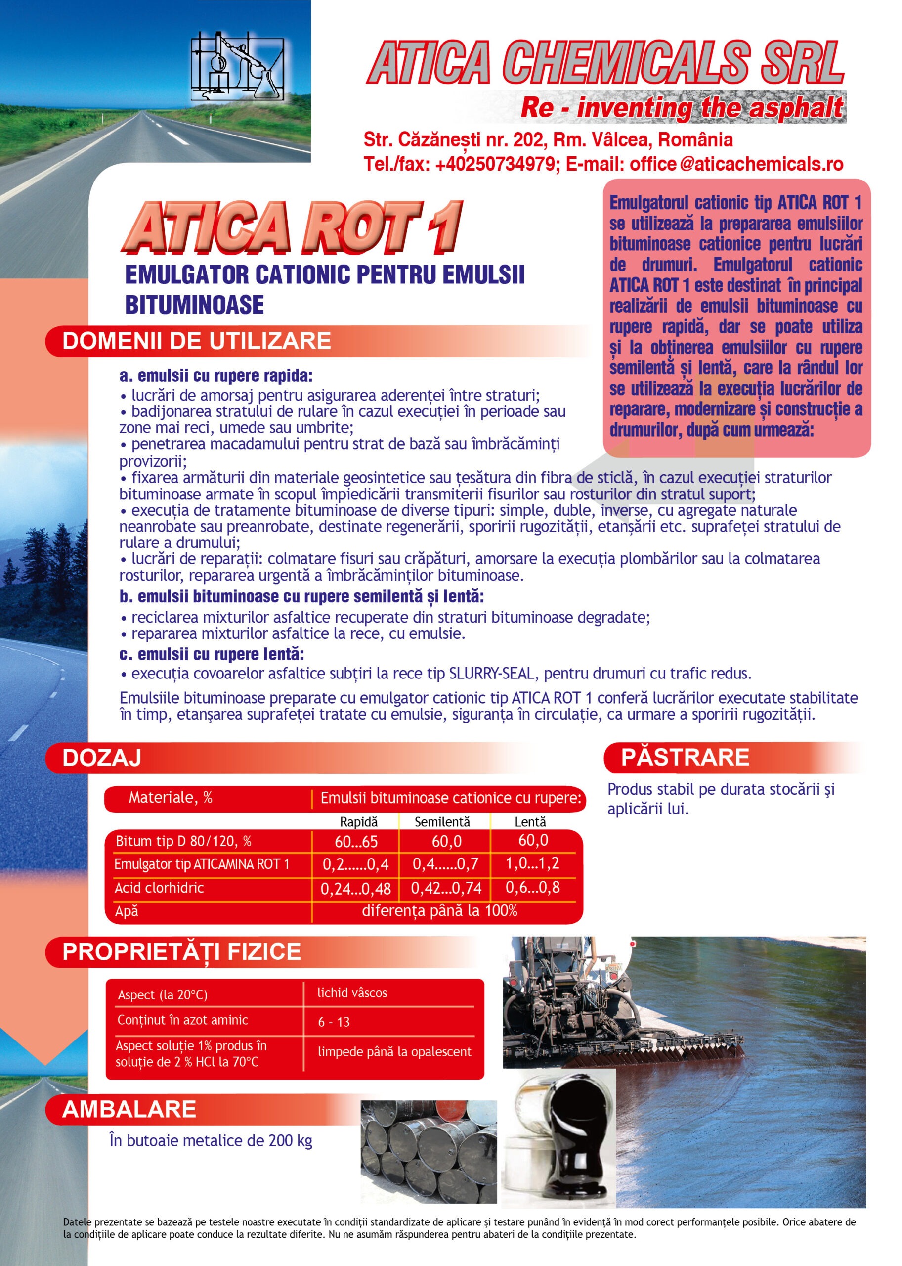 ATICA ROT 1 | Emulgator cationic pentru emulsii bituminoase