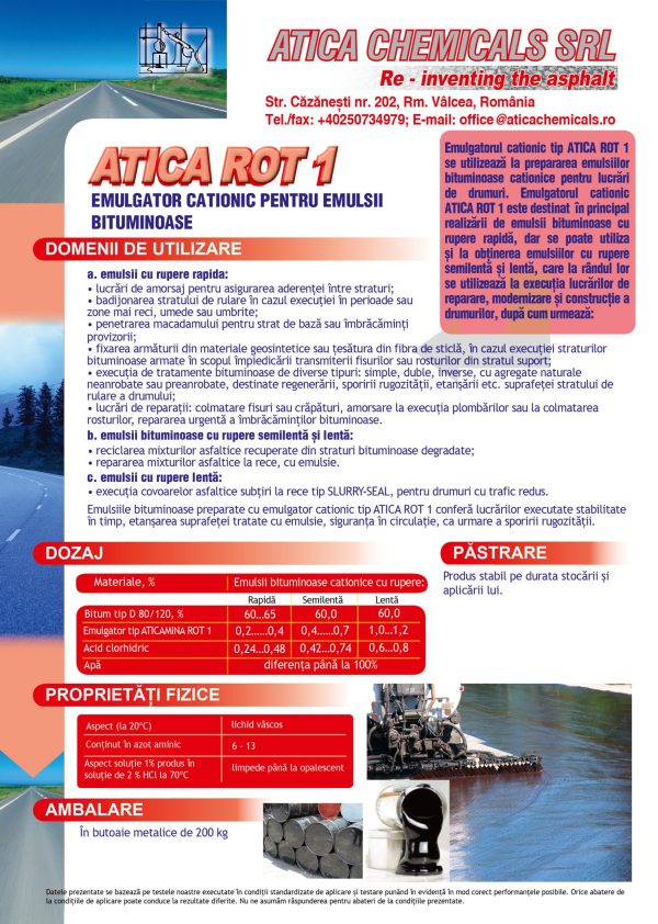 ATICA ROT 1 | Emulgator cationic pentru emulsii bituminoase